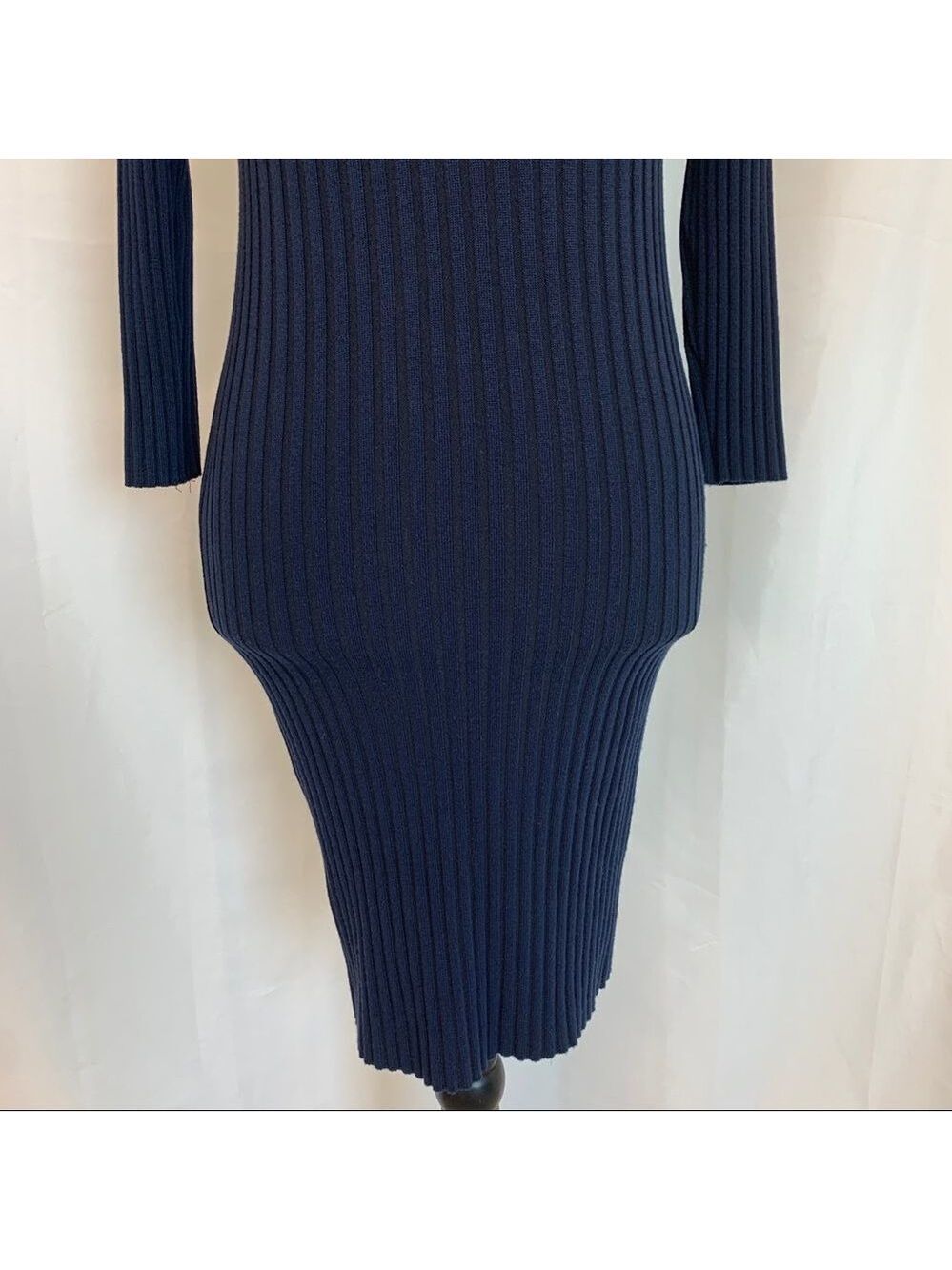 NAVY Blue ribbed knit long sleeve bodycon sweater dress Sz M - Picture 4 of 8